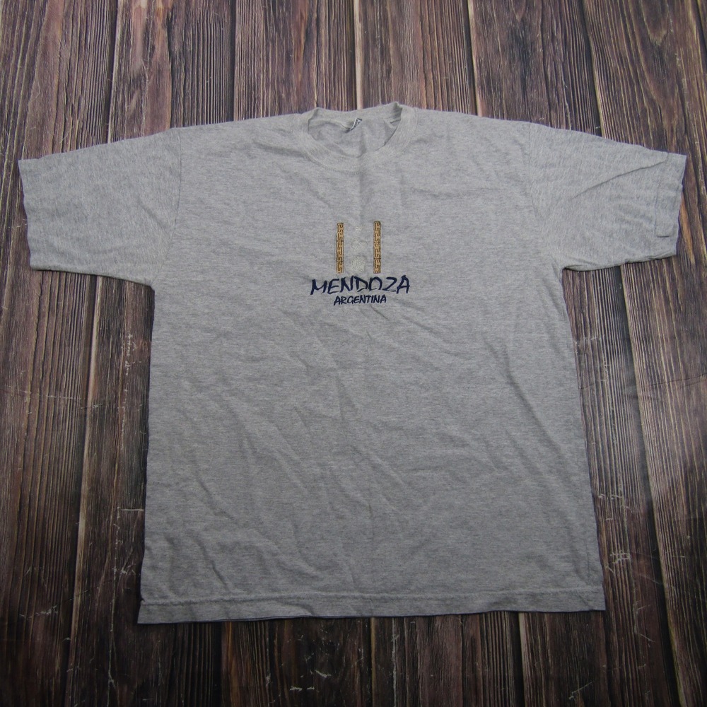 T.L Mendoza Argentina T-Shirt Mens L Gray Cotton Embroidered Graphic Tee